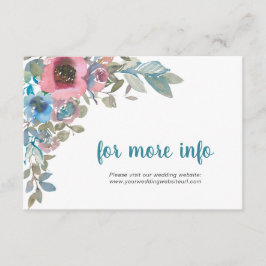 Tarjeta De Recepción Floral azul y acuarela rosa elegante y simple