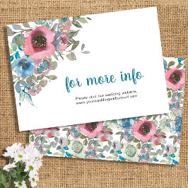 Tarjeta De Recepción Floral azul y acuarela rosa elegante y simple