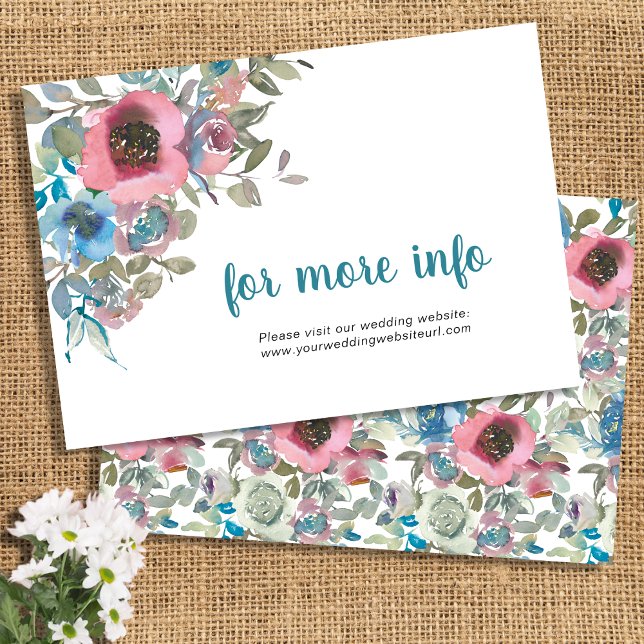 Tarjeta De Recepción Floral azul y acuarela rosa elegante y simple (Subido por el creador)