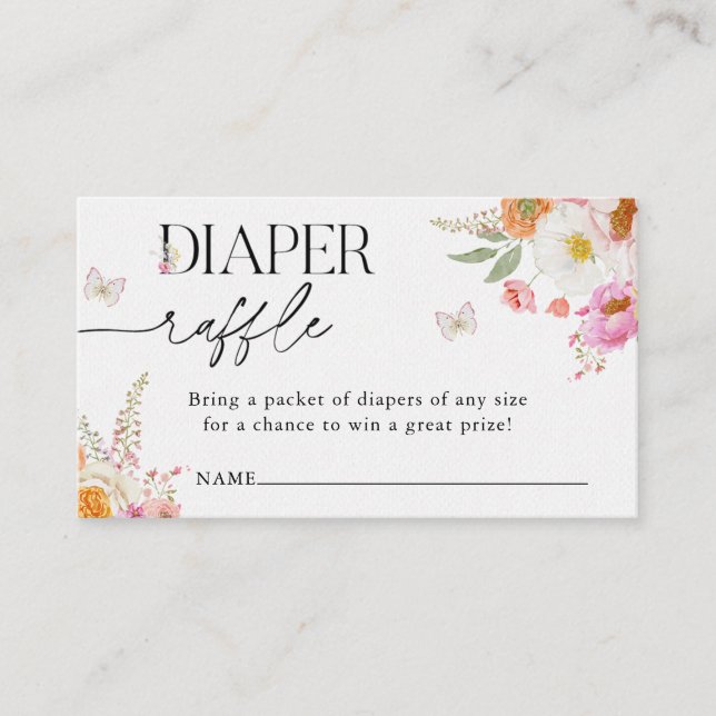 Tarjeta De Recepción Floral Baby Bloom Baby Shower Diaper Raffle Insert (Anverso)