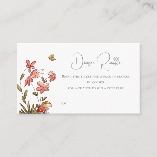 Tarjeta De Recepción Floral Baby Shower Diaper Raffle (Anverso)