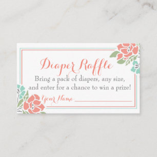 Tarjeta De Recepción Floral Baby Shower Diaper Raffle Ticket Coral Verd