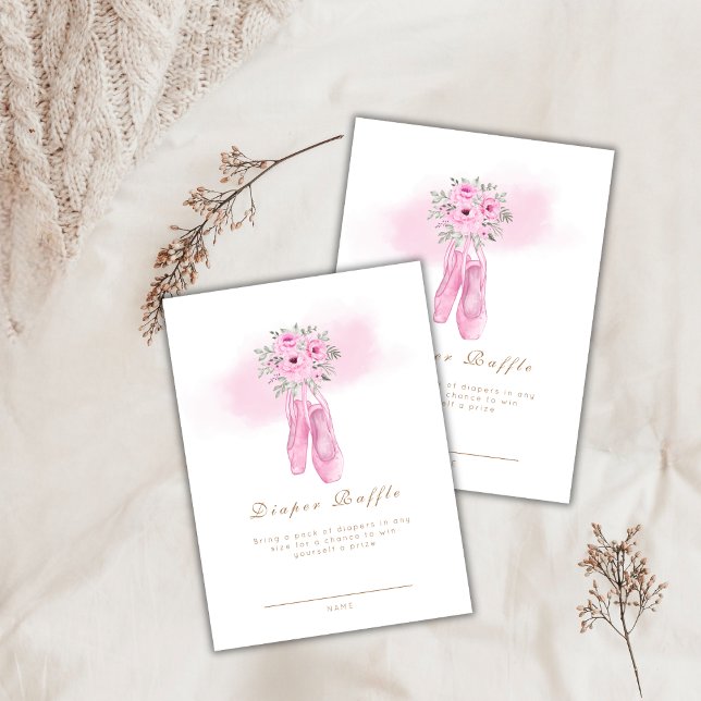 Tarjeta De Recepción Floral Ballerina Shoes Diaper Raffle Baby Shower (Floral Ballerina Shoes Diaper Raffle Baby Shower Enclosure Card)