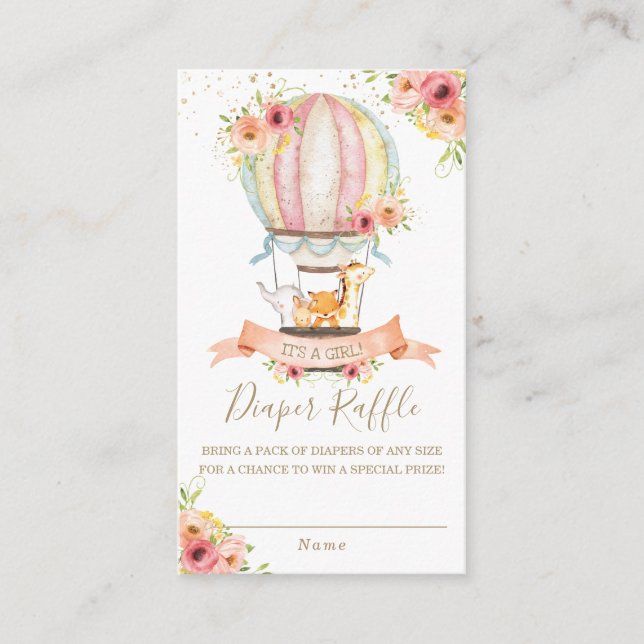 Tarjeta De Recepción Floral Balón de aire caliente Bebé Animales Diaper (Anverso)