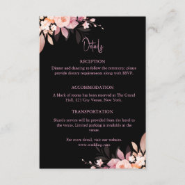 Tarjeta De Recepción Floral Black & Blush Rose Wedding