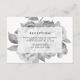 Tarjeta de recepción floral blanca y negra vintage