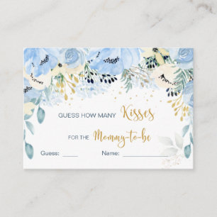 Tarjeta De Recepción Floral Blue Baby Shower adivina cuántos besos