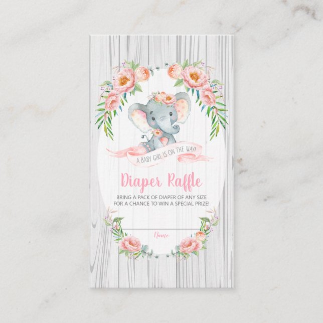 Tarjeta De Recepción Floral Boho Elephant Baby Shower Diaper Raffle (Anverso)