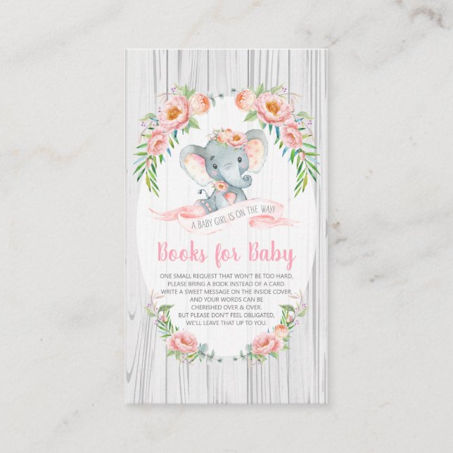 Tarjeta De Recepción Floral Boho Elephant Baby Shower trae un libro (Anverso)