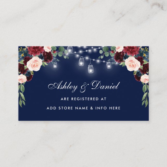 Tarjeta De Recepción Floral Burgundy Blue Boda Registro Insertar tarjet (Anverso)