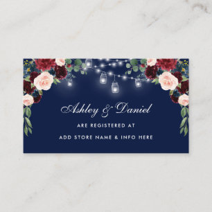 Tarjeta De Recepción Floral Burgundy Blue Boda Registro Insertar tarjet
