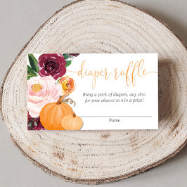 Tarjeta De Recepción Floral burgundy caída calabazas de rifa de pañales