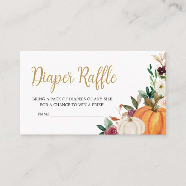 Tarjeta De Recepción Floral Burgundy Calabaza Baby Shower Diaper Raffle (Anverso)