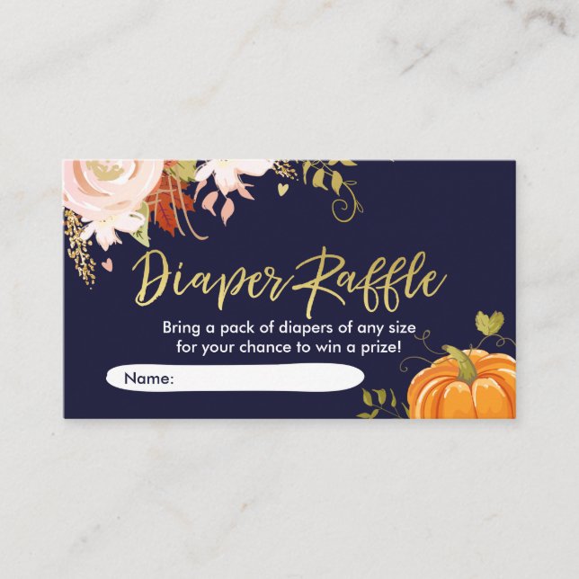 Tarjeta De Recepción Floral Calabaza Diaper Raffle Card otoño otoño oto (Anverso)