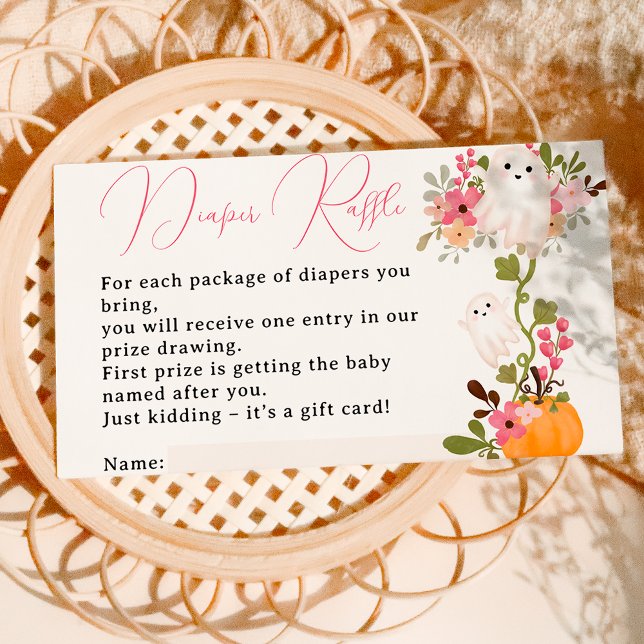 Tarjeta De Recepción Floral calabaza fantasma diaper rifa bebé ducha (Floral ghost pumpkin diaper raffle baby shower enclosure card)