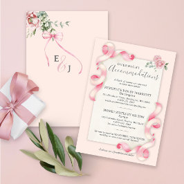 Tarjeta De Recepción Floral Coquette Pink Bow Vintage Hotel Boda