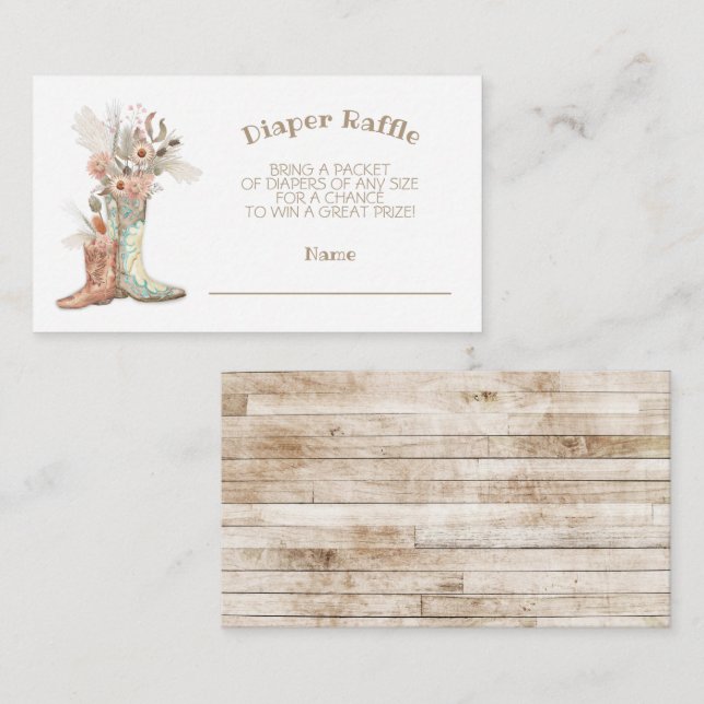 Tarjeta De Recepción Floral Cowboy Boots Diaper Raffle (Anverso / Reverso)