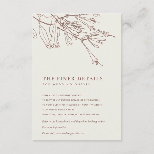 TARJETA DE RECEPCIÓN FLORAL CREAM RUBOR LINE DRAWING BODA DETAIL (Anverso)