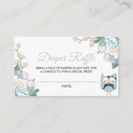 Tarjeta De Recepción Floral de búho azul Baby Shower Diaper Raffle
