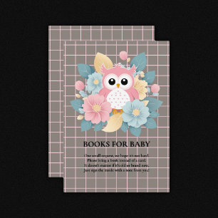 Tarjeta De Recepción Floral de búho rosado moderno y Baby Shower en cua