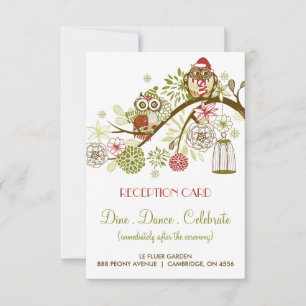 Tarjeta de recepción floral de búhos retro de invi