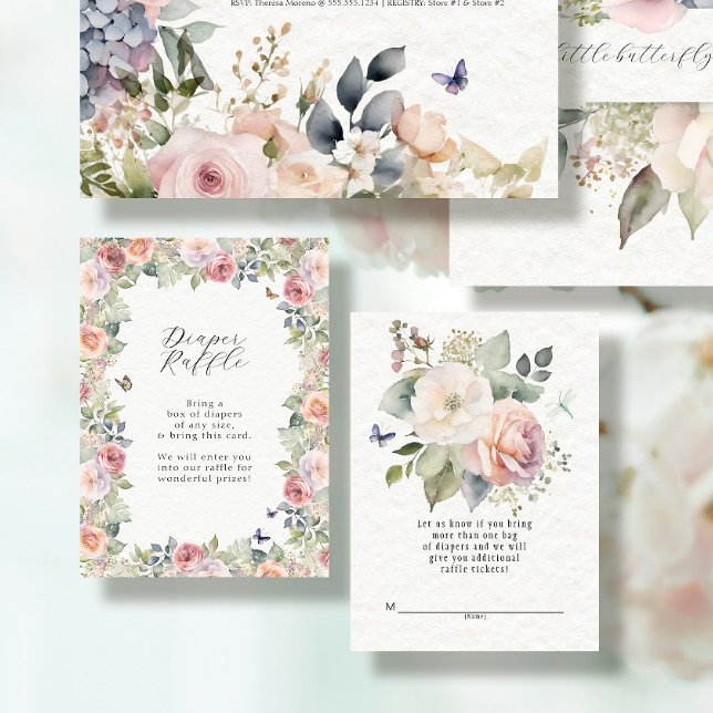 Tarjeta De Recepción Floral de cabaña inglesa niña Diaper Raffle (Subido por el creador)
