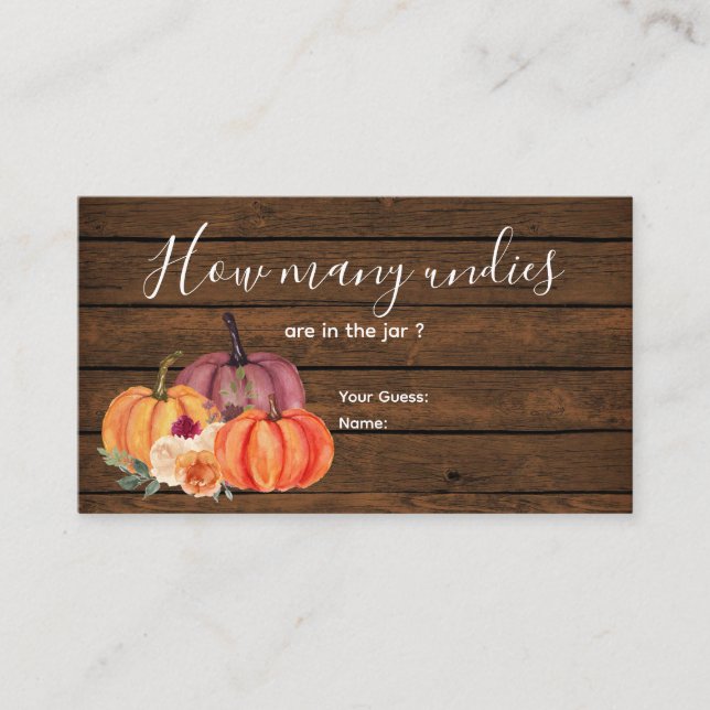 Tarjeta De Recepción Floral de calabaza de Naranja quemado de madera (Anverso)