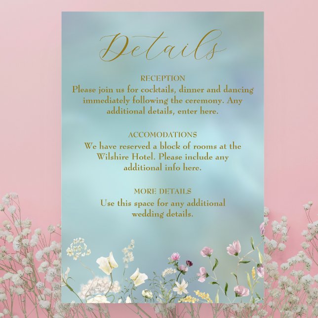 Tarjeta De Recepción Floral de color azul elegante (Subido por el creador)