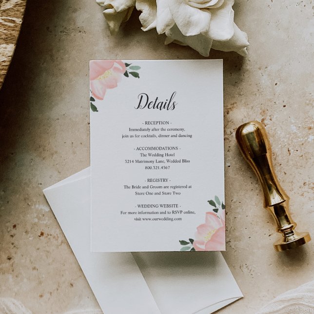 Tarjeta De Recepción Floral de color de agua rosada elegante matrimonio (Subido por el creador)