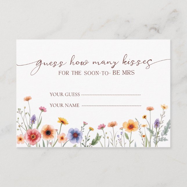 Tarjeta De Recepción Floral de cuentos adivina cuántos besos de novia (Anverso)