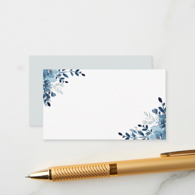 Tarjeta De Recepción Floral de la marina azul turbia (Anverso/Reverso In Situ)