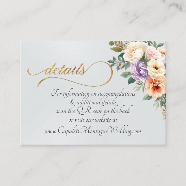 Tarjeta De Recepción Floral de Primavera, Código QR - Blanco Perla (Anverso)