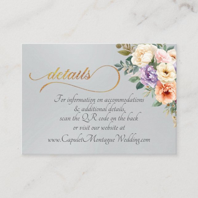 Tarjeta De Recepción Floral de primavera, código QR - Plata (Anverso)