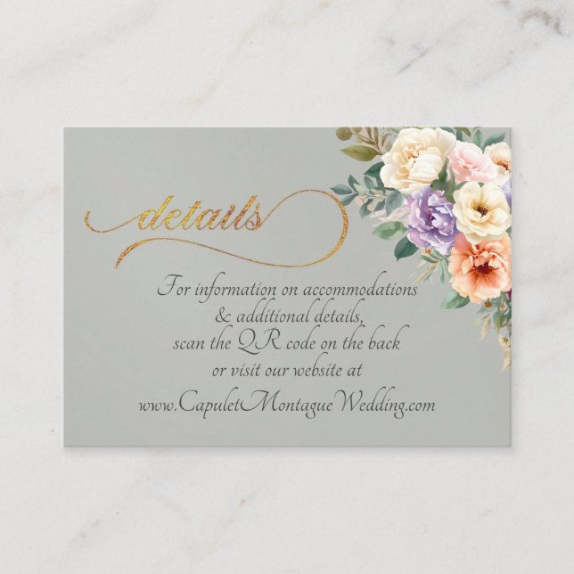 Tarjeta De Recepción Floral de Primavera, Código QR - Salvia (Anverso)