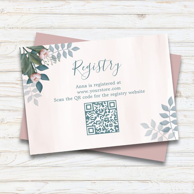 Tarjeta De Recepción Floral de registro de ducha de novia de Rubor (Bridal Shower Gift Registry Enclosure Card)