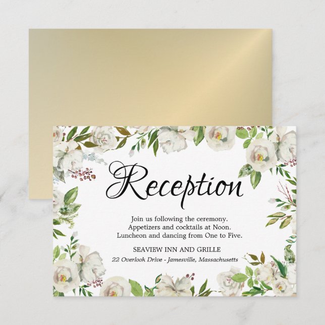 Tarjeta de recepción floral de rosa blanca (Anverso / Reverso)