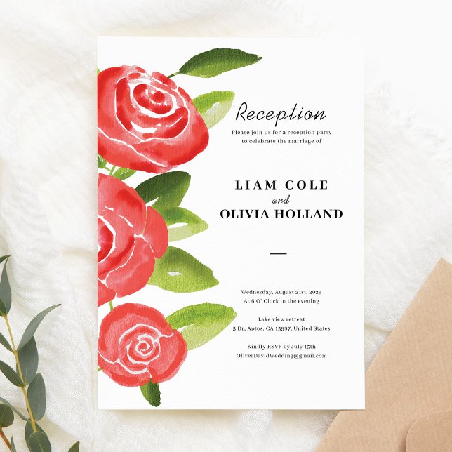 Tarjeta de recepción floral de rosa roja (Subido por el creador)