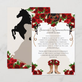 Tarjeta De Recepción Floral de rosa roja Mariachi Charro Quinceanera In