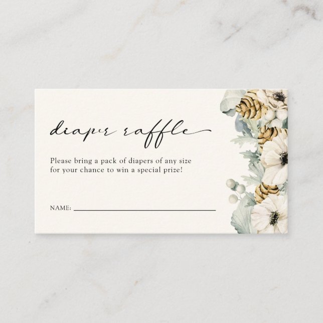 Tarjeta De Recepción Floral Diaper Raffle Baby Shower (Anverso)