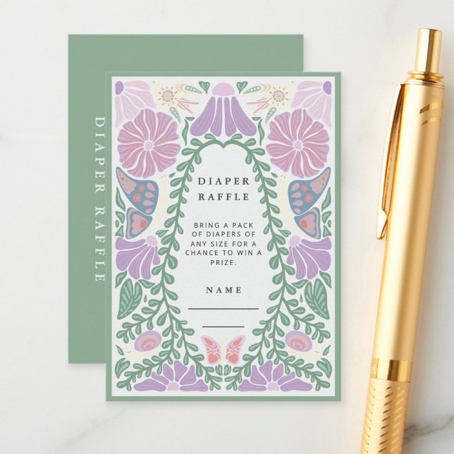 Tarjeta De Recepción Floral Diaper Raffle Baby Shower Enclosure Card (Subido por el creador)