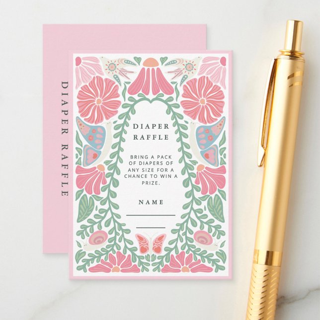 Tarjeta De Recepción Floral Diaper Raffle Baby Shower Enclosure Card (Subido por el creador)