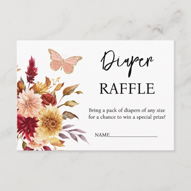 Tarjeta De Recepción Floral Diaper Raffle Fall Baby Shower (Anverso)