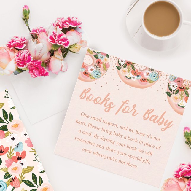 Tarjeta De Recepción Floral dona libros de Baby Shower para bebé (Subido por el creador)