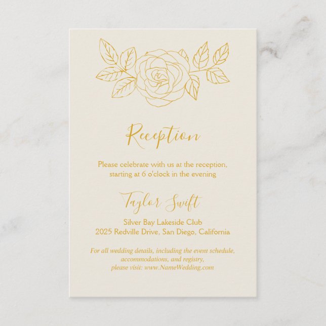 Tarjeta de Recepción Floral Dorada Crema y Oro (Anverso)