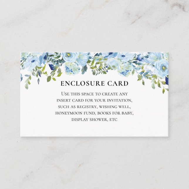 Tarjeta De Recepción Floral Dusty Blue Botanal Bridal Shower Brunch (Anverso)