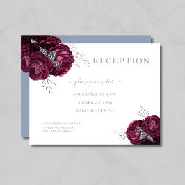 Tarjeta De Recepción Floral Dusty Blue Burgundy Wedding