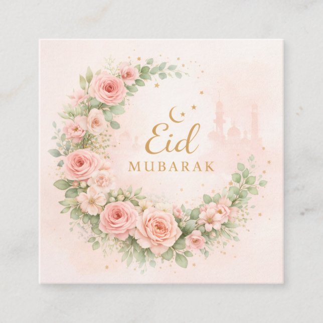 Tarjeta De Recepción Floral Eid Mubarak – Blush Pink Islamic Gift f (Anverso)