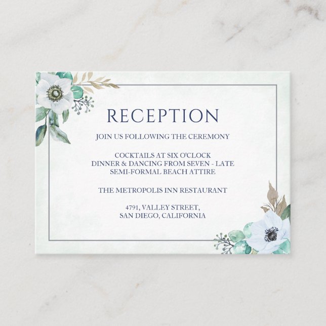 Tarjeta De Recepción Floral Elegante Anemone Bouquet Wedding (Anverso)