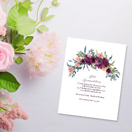 Tarjeta De Recepción Floral elegante | Detalle del Boda Purple Garland