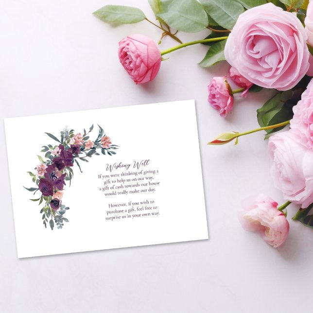 Tarjeta De Recepción Floral elegante | Garland Púrpura Deseando Bien (Subido por el creador)